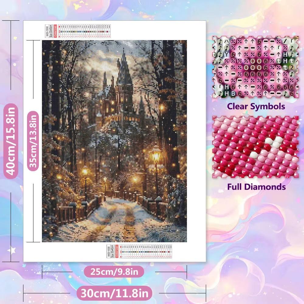 Diamond Painting House Embroidery Street Tree DIY Kit Mosaic Landscape Castle Suitable for Adults Beginners Home Decor