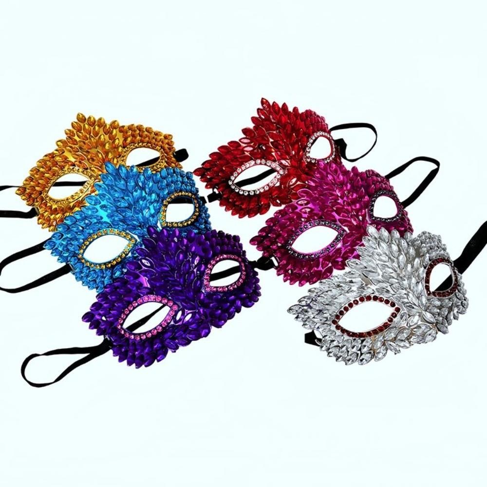 Luxury Half Face Mask Flame Leaf Rhinestone Half Mask Elegant Masquerade Mask Halloween Parties