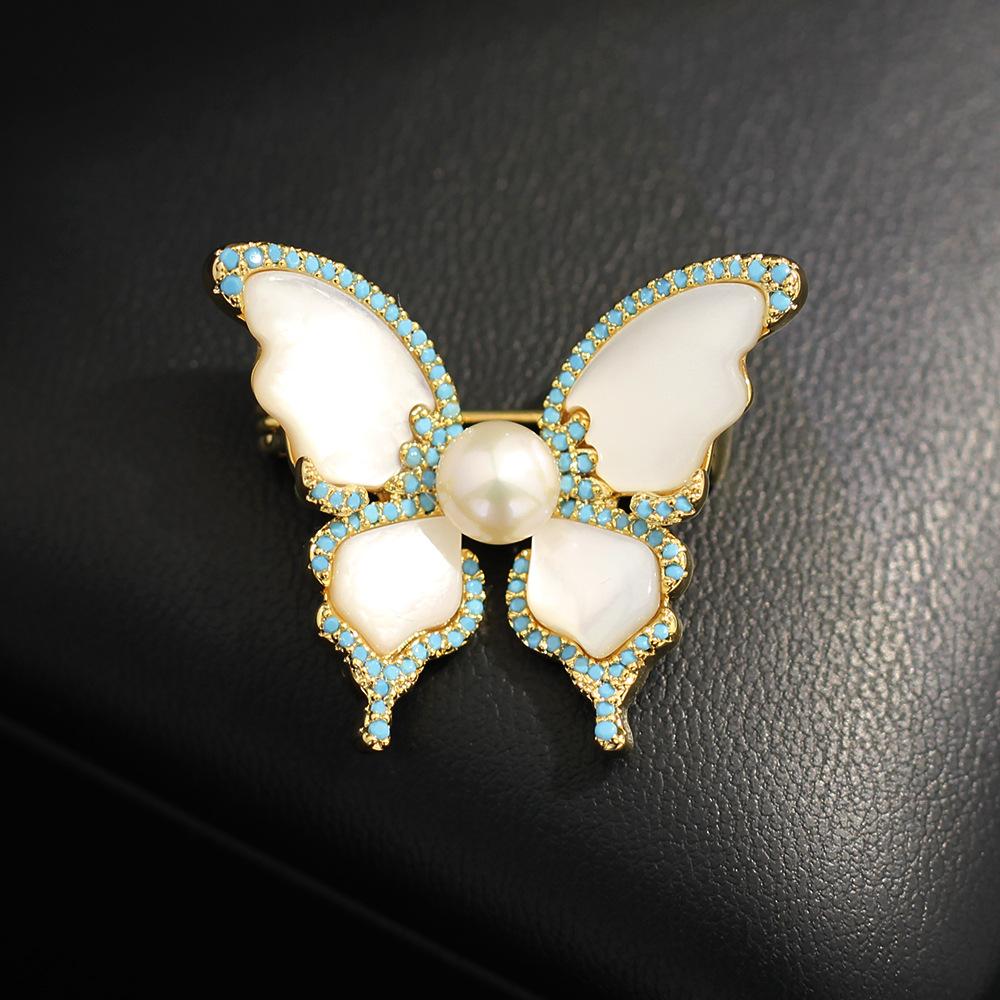 Изысканные и маленькие натуральные ракушки, инкрустированные синим цирконом, булавки-бабочки, редкие пресноводные насекомые, маленькие булавки для воротника, аксессуары-броши