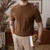 Men's Trendy Solid Color Short Sleeve Knitwear Pullover - Round Neck, Casual Summer Versatile Base Layer