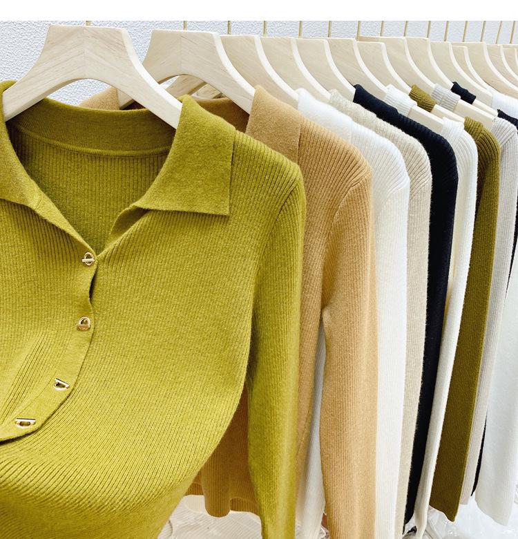 Women's Knit Lapel Collar Cardigan Sweater - Long Sleeve Polo Neck Base Layer Top for Autumn/Winter