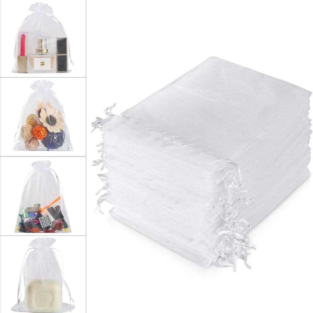 50Pcs White Organza Bag Set For Jewelry Gift Party Favor Bags with Drawstring for Wedding Christmas Small Jewelry Storage