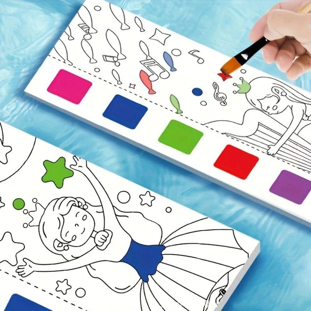 With Painting Brush Watercolor Coloring Book 12 Pages Mini Paint Pad  Children