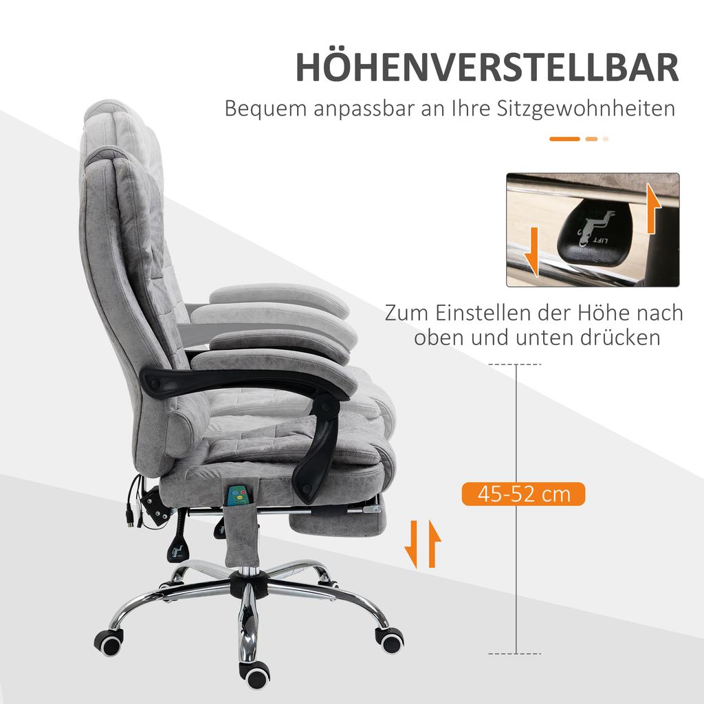 Office Chair with Massage Function, Ergonomic Desk Chair with Reclining & Heating Function, Remote Control, Grey