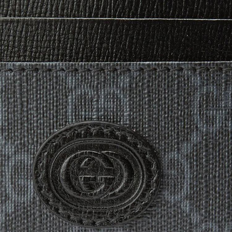 Gucci GG Canvas Leather Interlocking G Card Holder Black Gray Daily Travel 673002-92TCN-1000