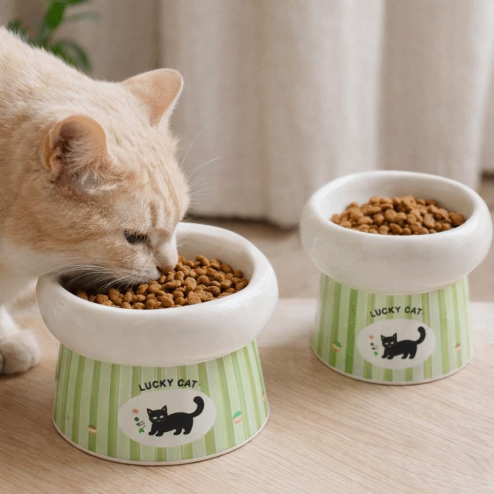 High Foot Ceramic Cat Bowl Anti-Slip Base Wide Mouth Pet Drinking Bowl Anti-Rollover Prevents Spills Dog Food Feeder Multi-Use