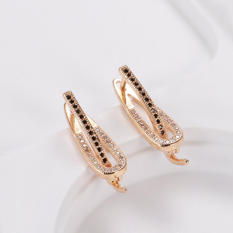 Rose Gold Earring Ring Sets For Women Micro Paved Black Natural Zircon Twist Finger Ring Bride Wedding Jewelry Set