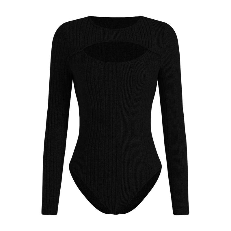 

Модный стиль Новинка Модный Элегантный Чистое желание Сексуальный Слим круглый вырез Геометрический рисунок Вязаный комбинезон Базовый Женский Black S