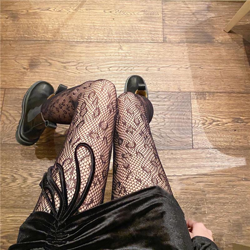 Seductive Black Fishnet Stockings with Bow and Letter Details - Plus Size European and American Styles