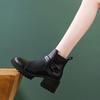 Leather Platform Women's Boots New British High Heels Small Height Increase Thick Heels Short Boots Winter Velvet Shoes Women