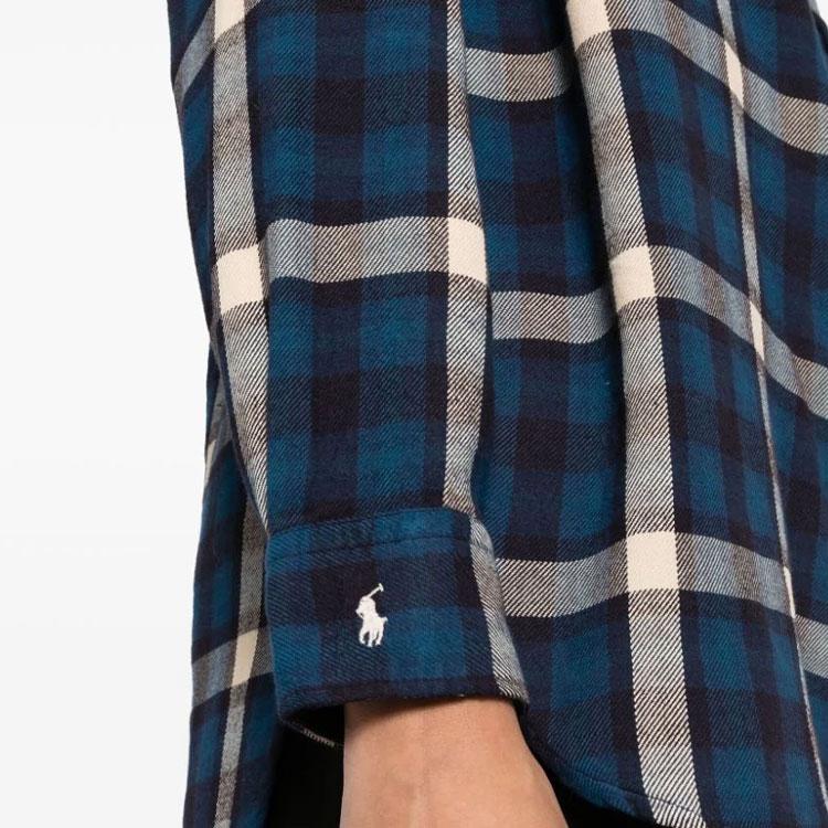 Polo Ralph Lauren Plaid Print Single-Breasted Loose Casual Long Sleeve Shirt Women Shirts Navy-Blue 211916024-001