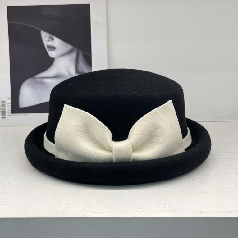 Wool curled edge small basin hat new autumn and winter top hat elegant versatile small brim bucket hat shows small face