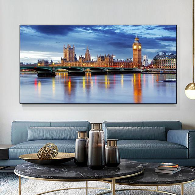 Peisaj Turnul Eiffel London Bridge Vedere la oraș Pictură pe pânză Postere și imprimeuri Artă de perete Poze Decor pentru cameră fără cadru