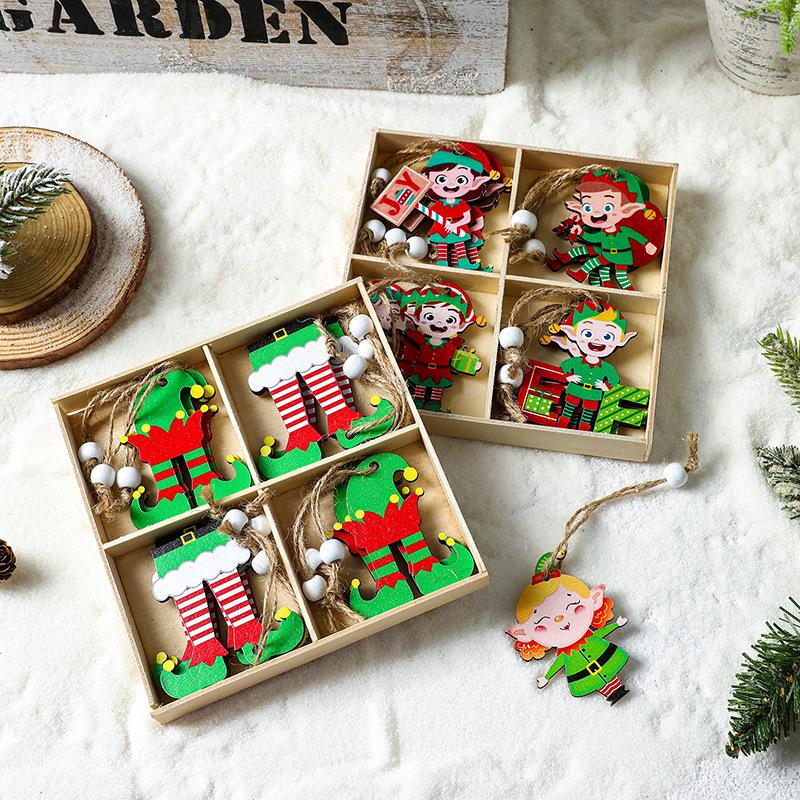 Christmas Decorations: Elf, Grinch, Gingerbread Man Wooden Figurine Set