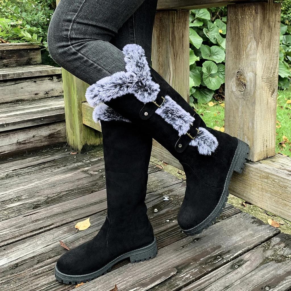 Women Snow Boots Fashion Mid-calf Cotton Shoes Thicken Plush Warm Winter Boots for Women Suede Cotton Boots Botas Invierno Mujer