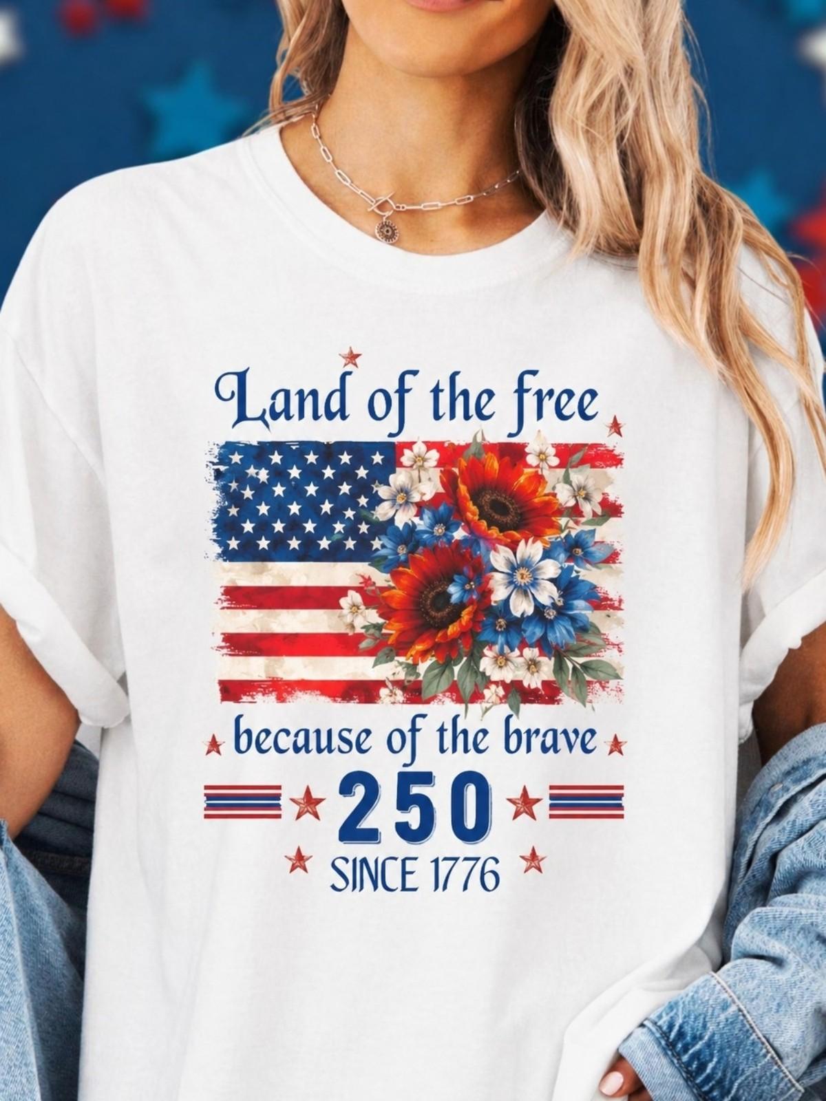 American Flag Floral Print, Independence Day Patriotic Creative Printed Tshirt XL
