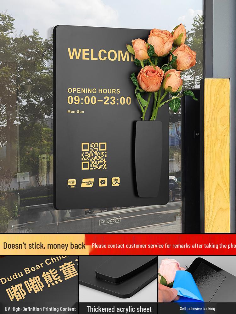 Custom Acrylic Business Hours Door Sign Sticker for Storefronts