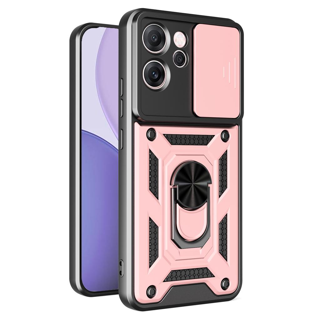 For Oppo Reno14 F 5G Case with Slide Camera Lid PC+TPU Kickstand Phone Cover