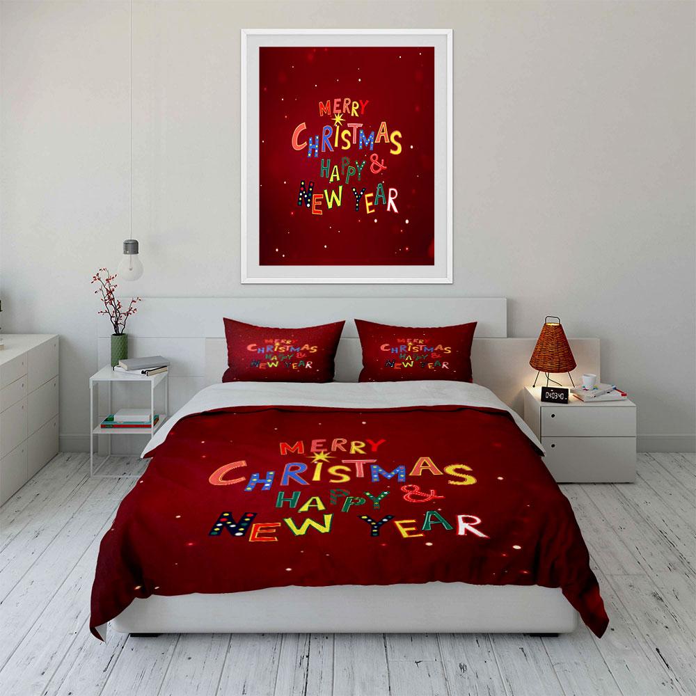 Merry Christmas New Year Design Bedding Duvet Cover Set Duvet Cover Pillowcases (1*Duvet Cover 2*Pillowcases, without duvet insert)