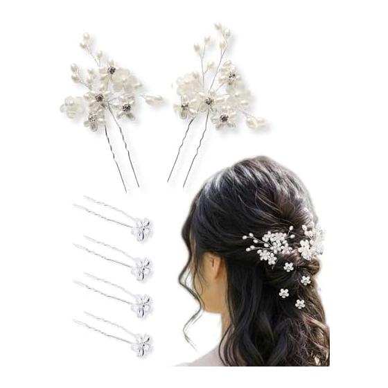 Hair Accessories U-Pin Hair Clips Flower Pearl Beads Headpiece for Wedding, Coming of Age Ceremony, Hinamatsuri, Graduation, Entrance Ceremony,