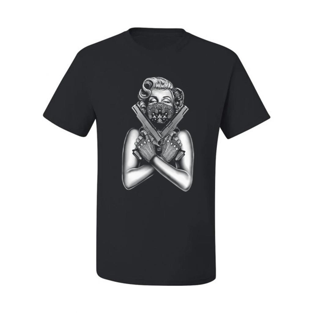 Gangster Marilyn Monroe Crossed Guns Tattoos Pop Culture Men Graphic Tshirt