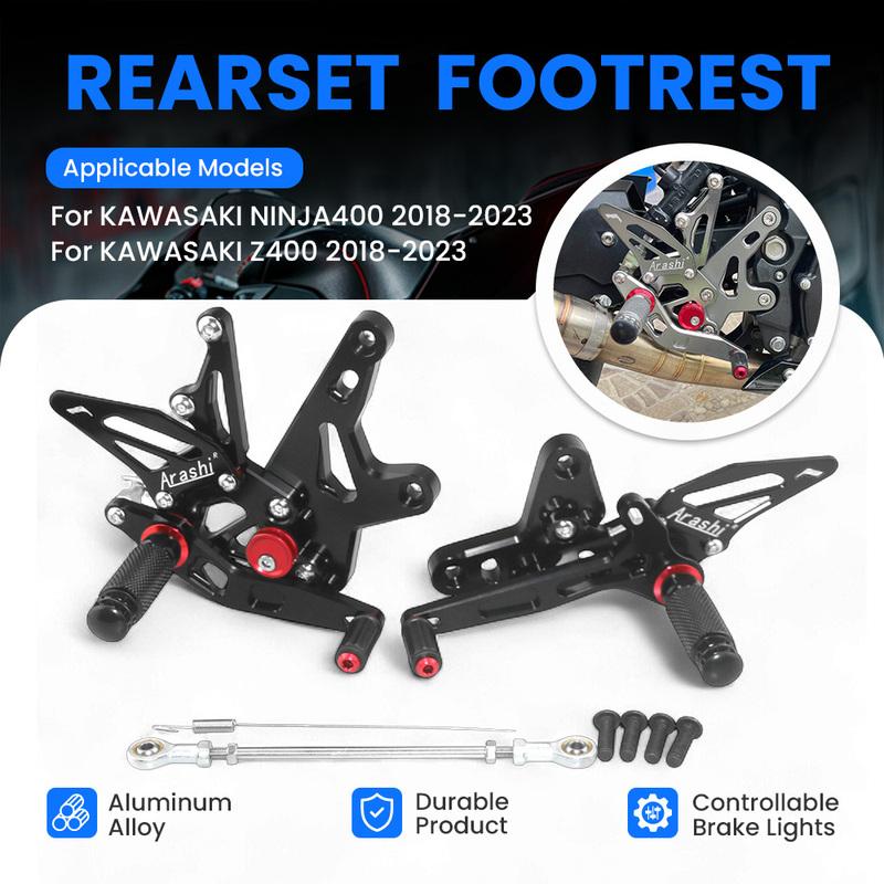 ARASHI Motorcycle Front Foot Pedal Foot Rset Foot Pegs Rear Set Rearset For KAWASAKI NINJA400 Z400 EX400 2018-2023