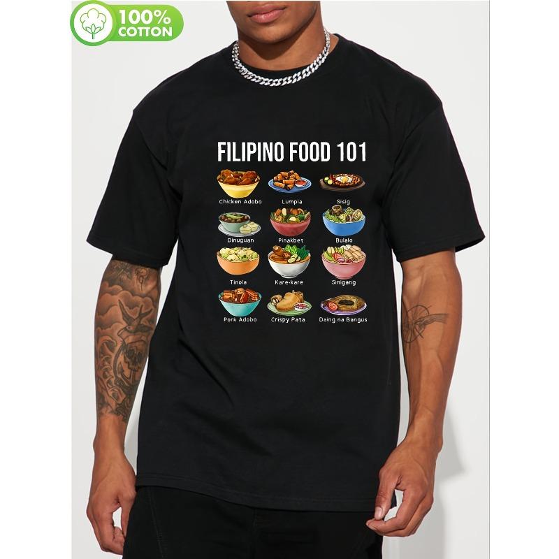 European Size Men'S Filipino Food 101 T-Shirt - 100% Retro Filipino Cuisine Design Tee, Featuring Adobo, Lechon, Sinigang Graphics