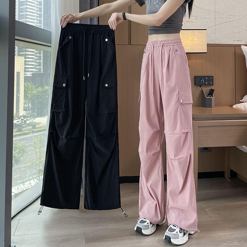 Petite Women's Cuffed Cargo Pants - High Waist Wide Leg for Mountain Climbing and Sports, Casual Spring/Autumn Wear