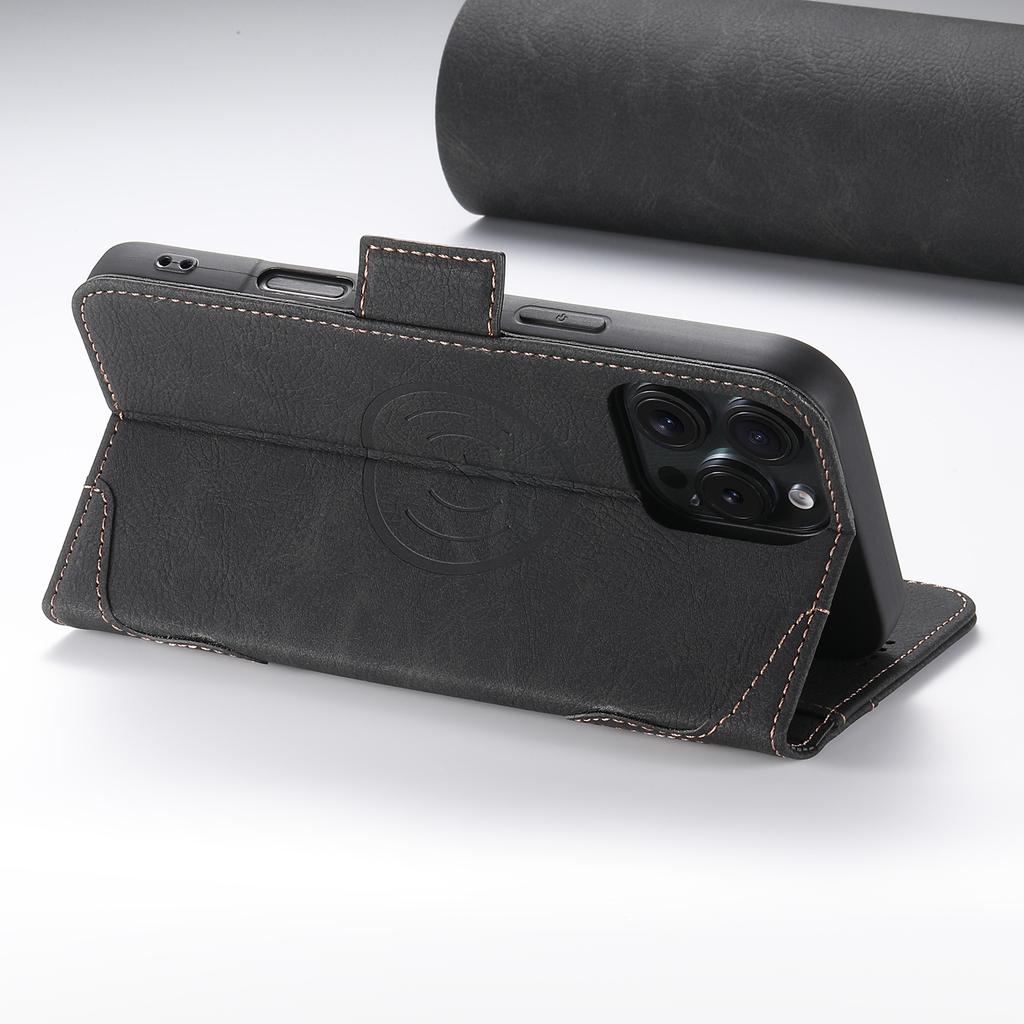 SUTENI J07 For iPhone 16 Pro Max Case Compatible with MagSafe Litchi Texture Leather Wallet Phone Cover