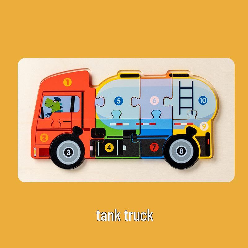 Kids' 3D Wooden Engineering Vehicle Puzzle & Matching Board Toy