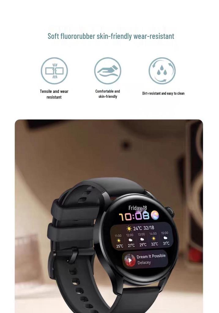 Fluororubber Strap for Huawei Watch 3, GT4, GT5, and GT2 - 22MM