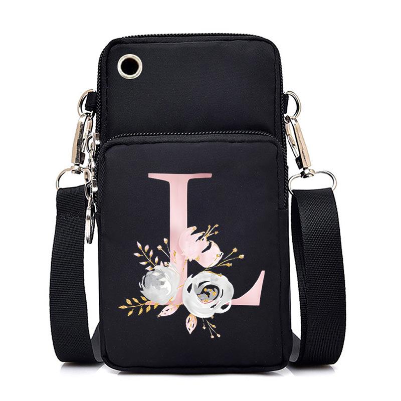 Letter Printing Black Oblique Span Bag Casual Portable Multi-Function Mobile Phone Bag