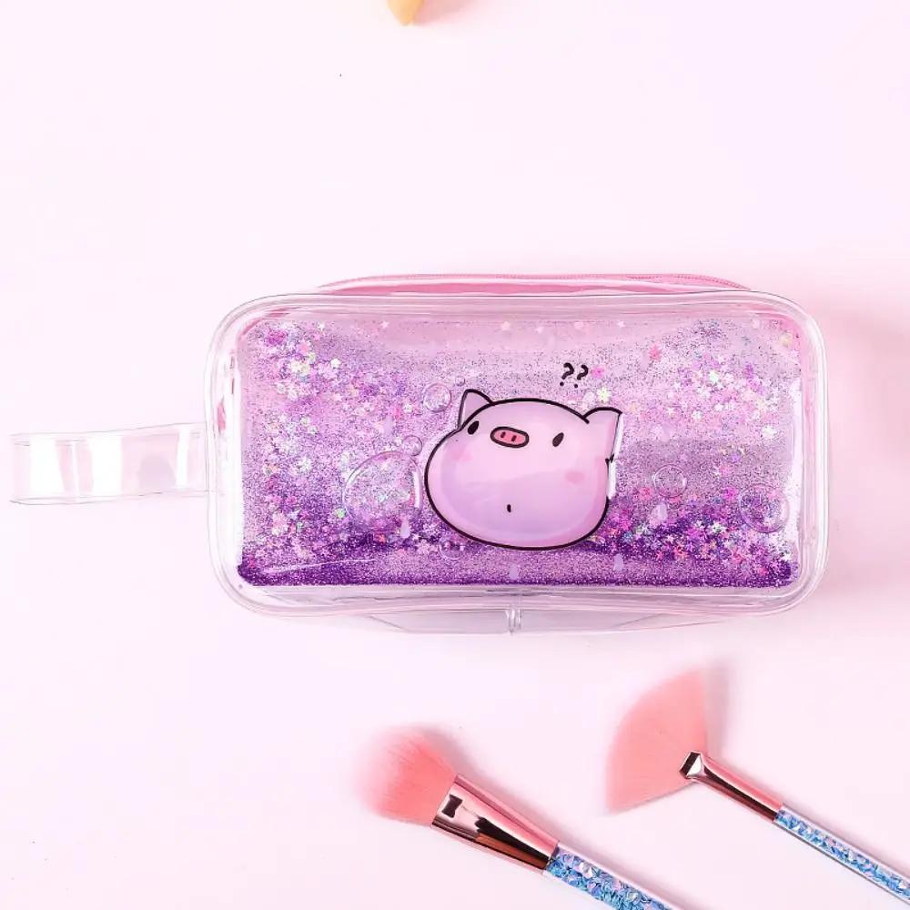 Cute PVC Pencil Bag Cartoon Large Capacity Pencil Case Sequin Cosmetic Bag
