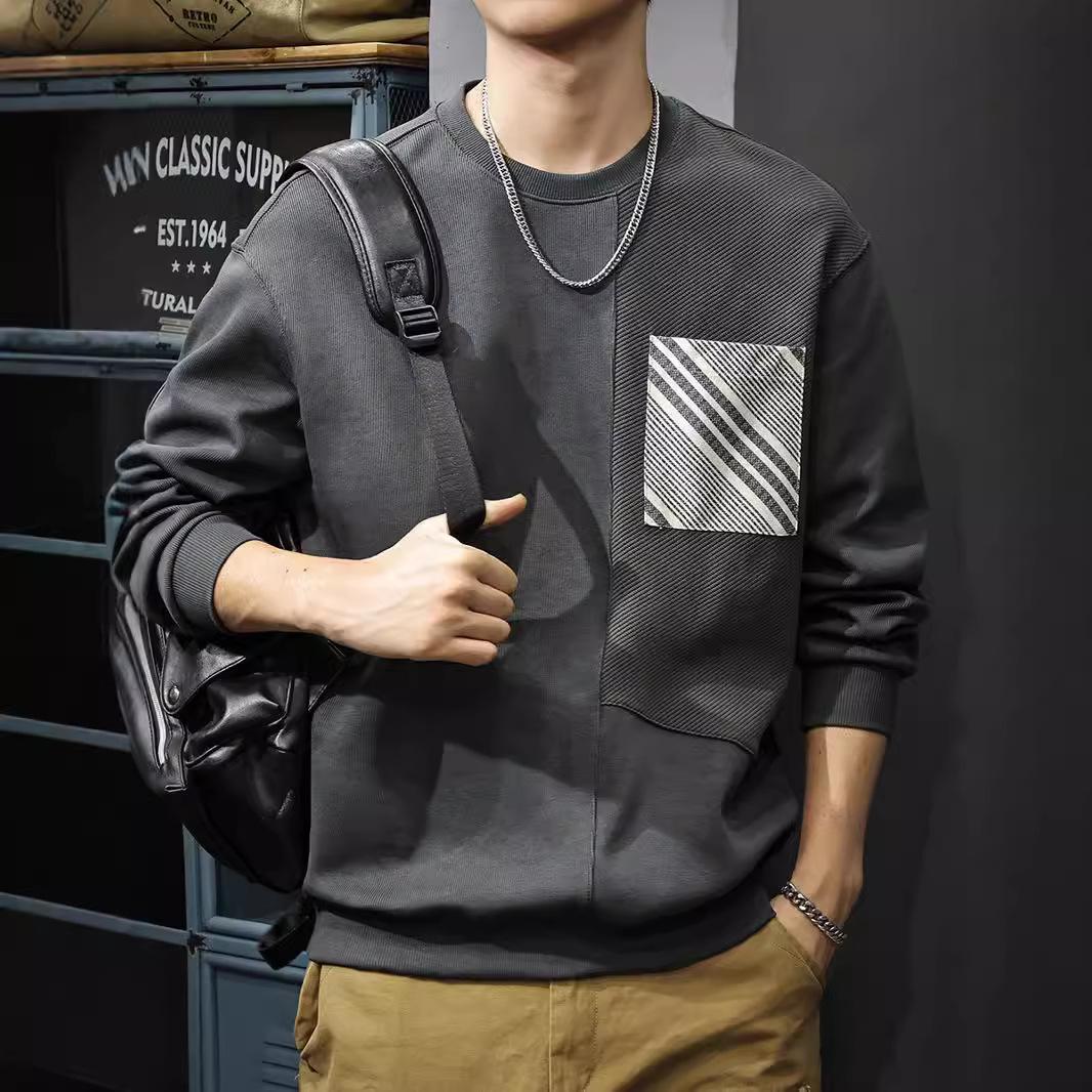 Американский ретро-дизайн Sense Splicing Pocket свитер мужской осенний тяжелый круглый — фото 4