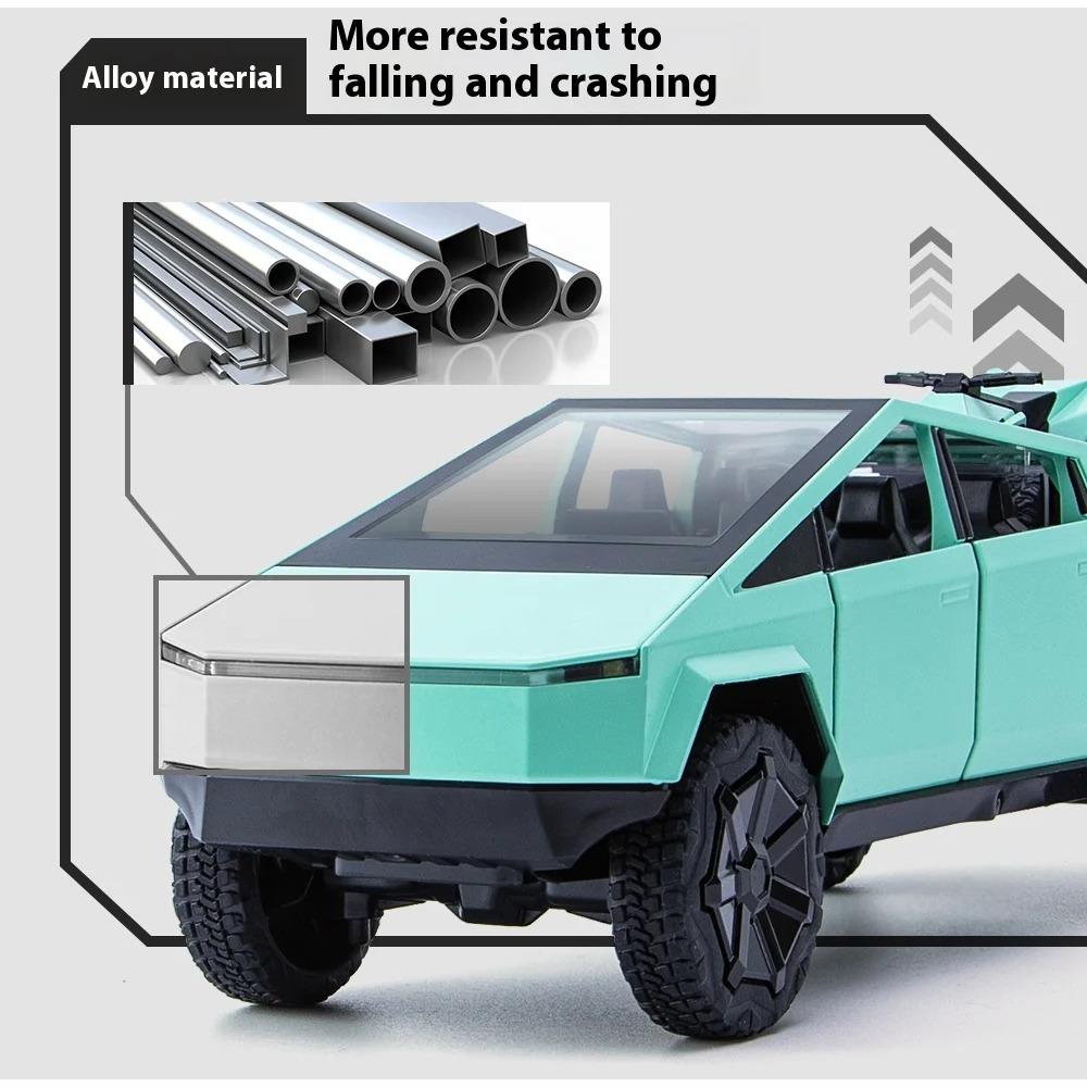 1/24 Tesla Cybertruck Pickup Alloy Car Model Diecasts Metal Toy Off-road Vehicles Car Model Simulation Sound and Light Kids Toys Gift