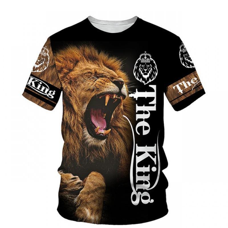 Summer Round Neck 3D Lion Print Top Fashionable Casual Short Sleeved Men's T-shirts