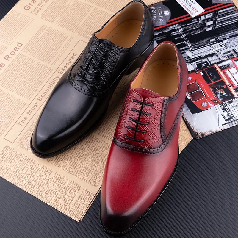 Fashion Successful Men's Leather Shoes Elegant Printing Wedding Party Social Footwear Red Black Office Adult Shoe Lace Up Comfortable