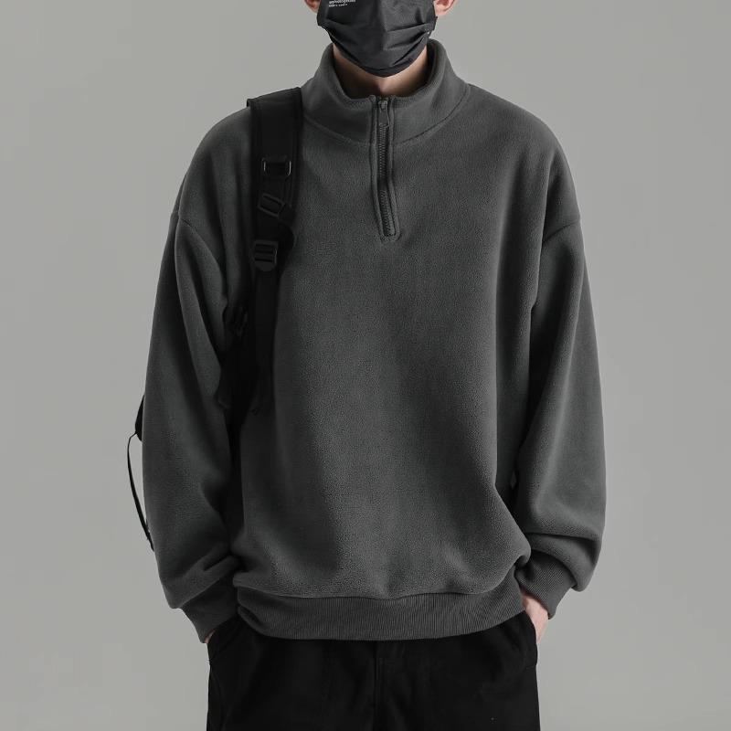 Men s Retro Japanese Half-Zip Stand-Up Collar Sweatshirt - 2026 Spring/Autumn Fashion Trend, Solid Color Casual Outerwear. M серый
