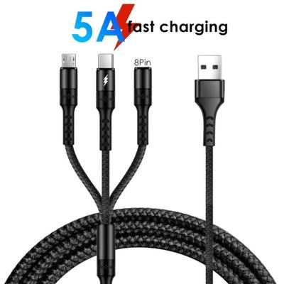 3 In 1 Micro USB Type-C 3/5A Phone Fast Charging Cable Cord