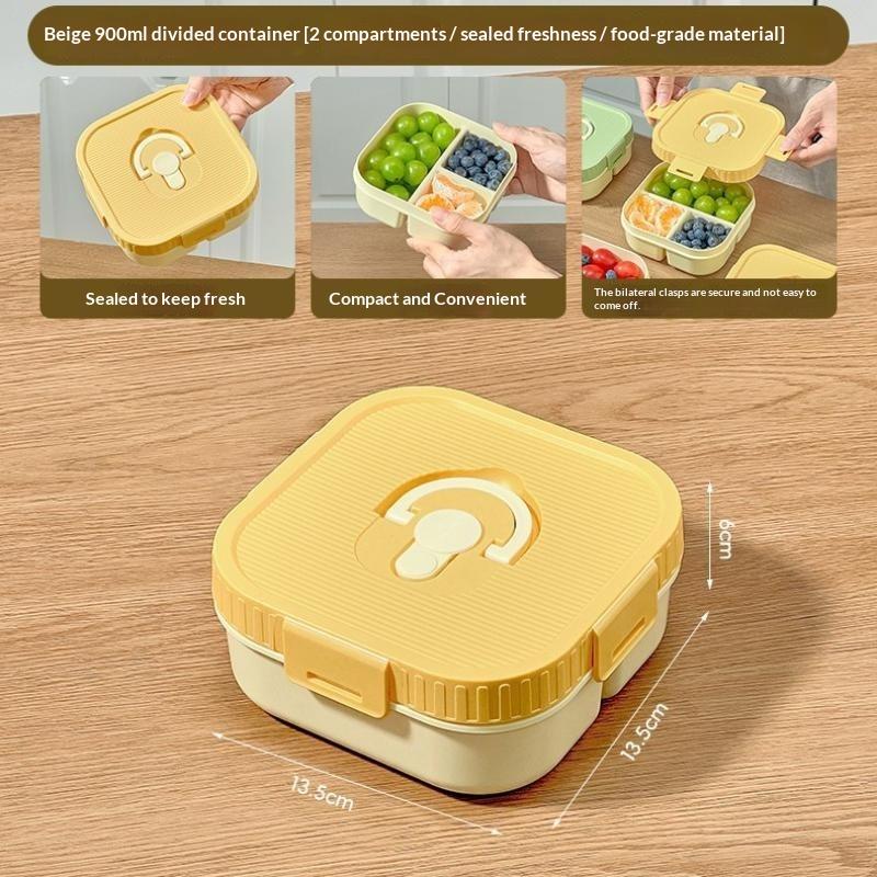 

Portable Plastic Lunch Box With Compartment Microwave Safe Fruit Salad Lunch Container Kid Student Leak-Proof Bento Box Double grid жёлтый
