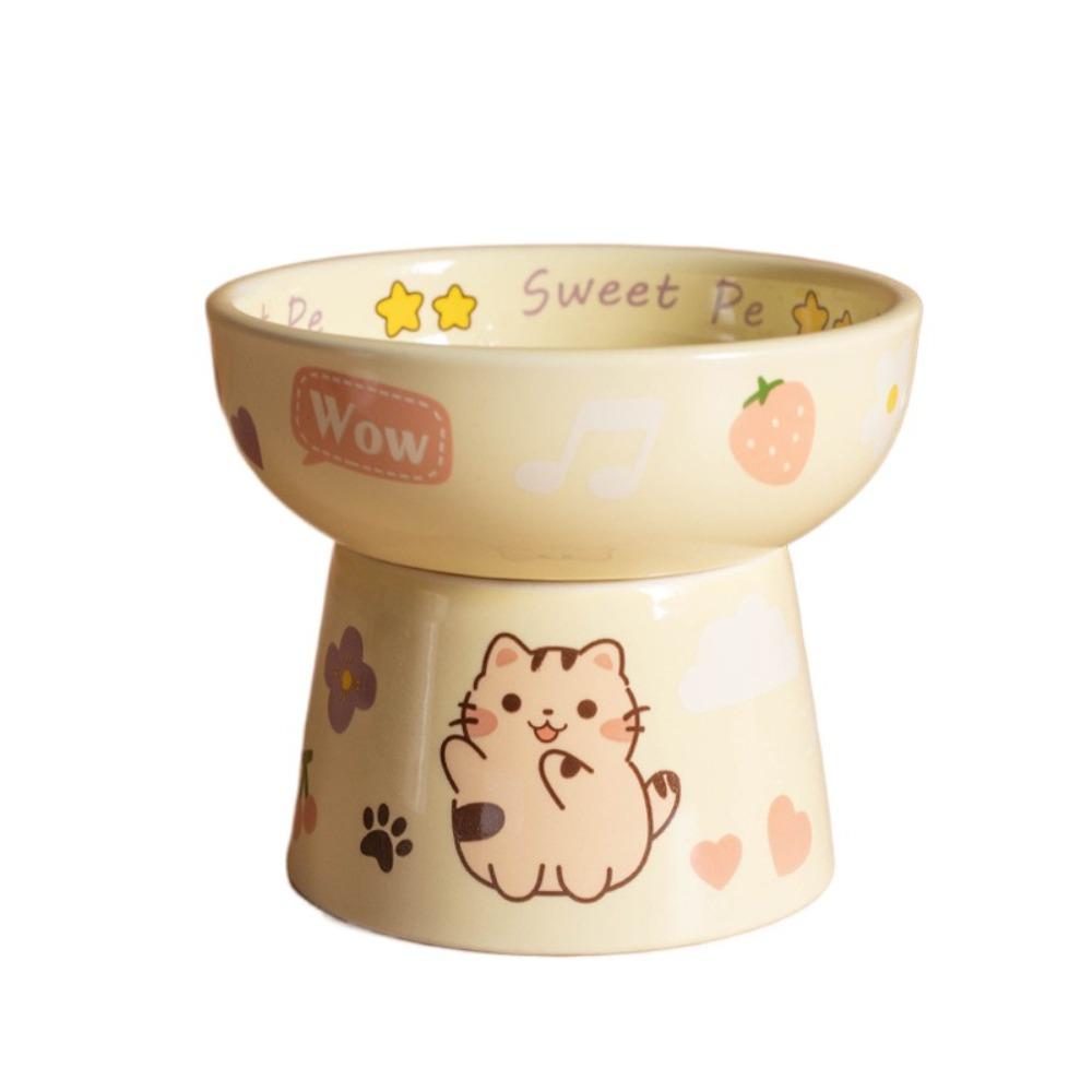 Ceramic Cat Bowl Anti Tipping Dog Food Feeding Basin Pet Drinking Feeder  Neck Protection