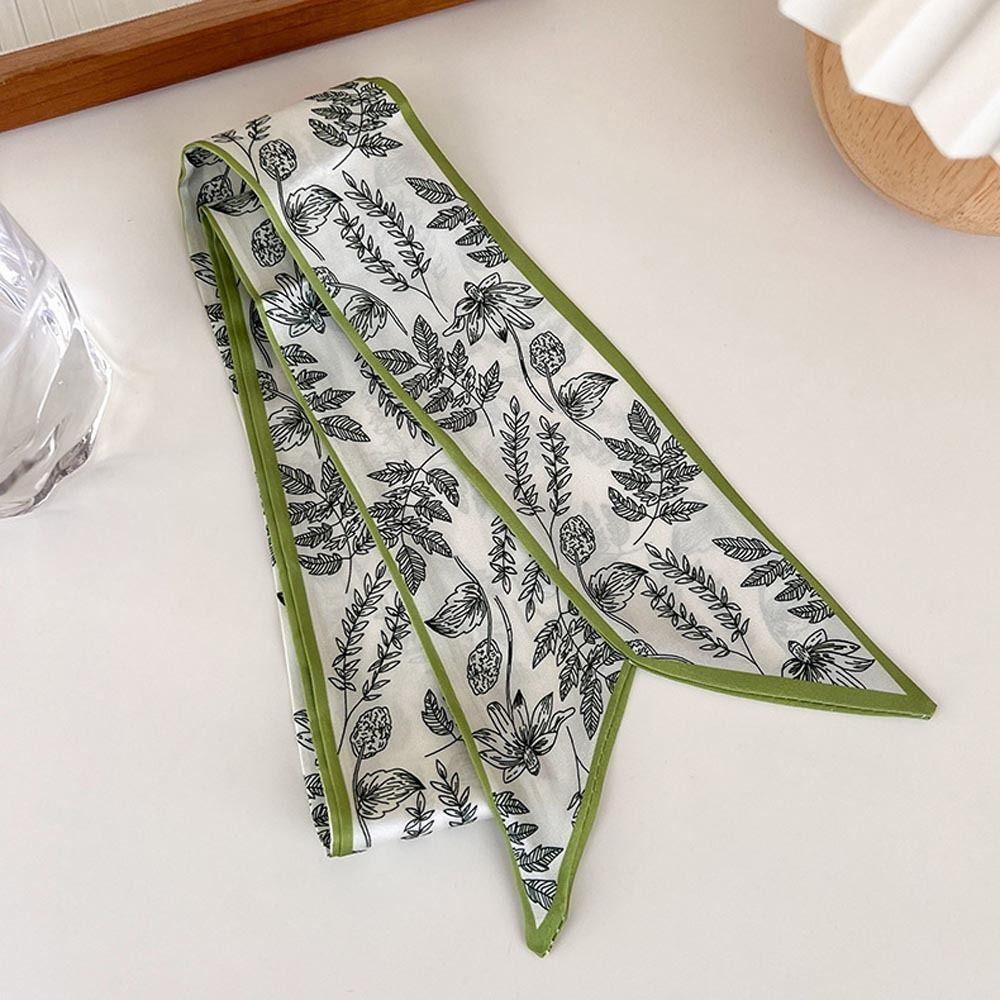 Leaf Sweet Neck Scarf Floral Satin Silk Scarf Hair Bands Flower Printed Scarf Women Hair Ribbon