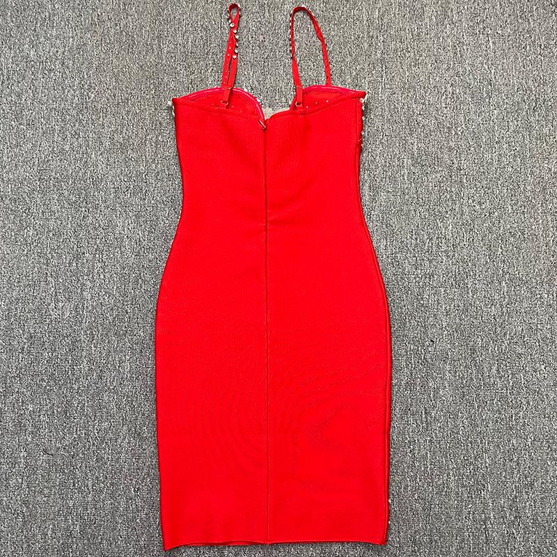 Women's European & American Rhinestone Strap Bodycon Bandage Dress - Sexy Socialite Style Evening Gown.