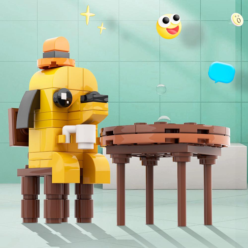 

This is Fine Dog Building Block Ornament - Creative Puppy Toy with Background Particles