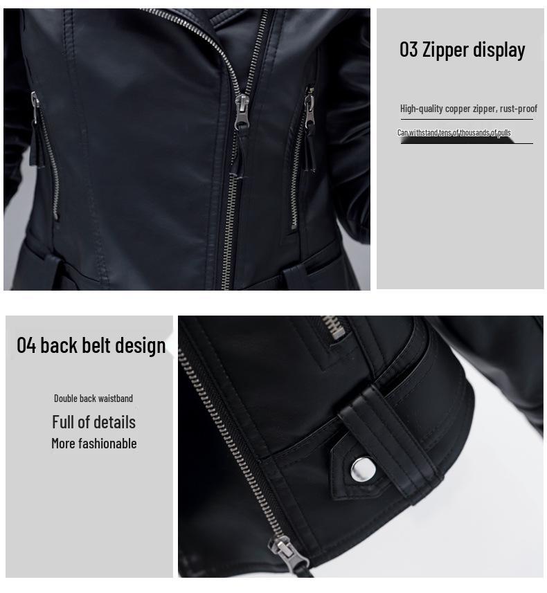 2025 Women's Slim PU Leather Motorcycle Jacket - Spring/Autumn Trendy Short Coat In Plus Sizes, European & American Style