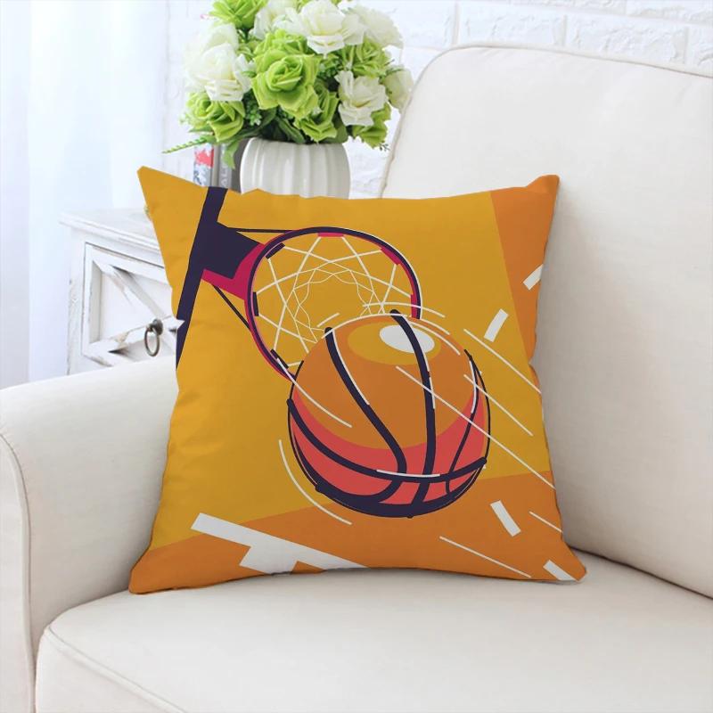 Kissenbezug I Love Basketball Sofakissenbezug Beidseitig bedruckt Kurzer Plüsch Stuhl Lendenwirbelstütze Bett Schlafkissen 50x50