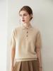 Women's Short Sleeve Soft Cashmere Knit Sweater Vest - Polo Collar, Slimming, Autumn/Winter Base Layer
