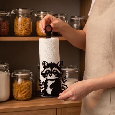 Kitchen Paper Towel Holder Raccoon Rack Standing Dispenser for Living Room
