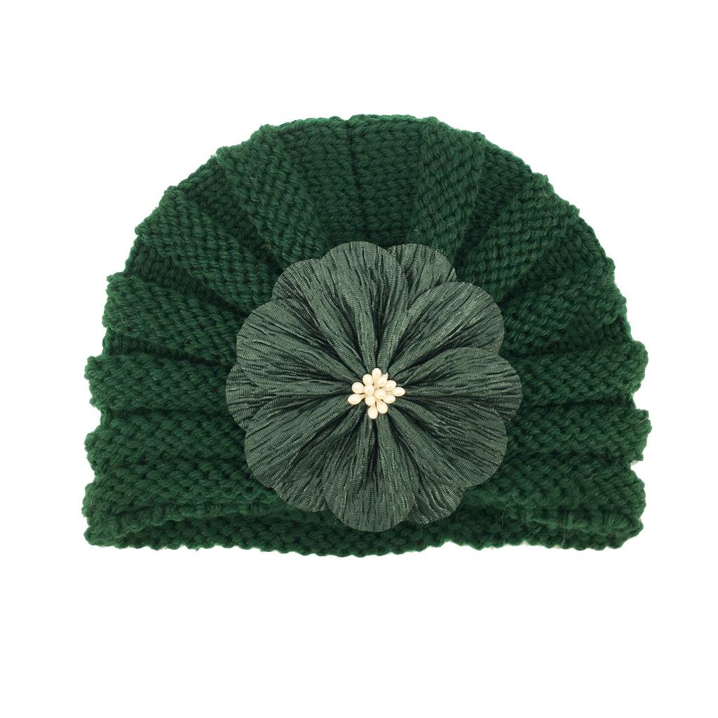 European & American Children's Knitted Woolen Hat with Flower - Warm Baby Hat for Autumn & Winter