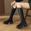 Women Leather Knee High Riding Boots Round Toe Thick High Heel Zipper Ladies Rivet Long Boot Autumn Winter Shoes